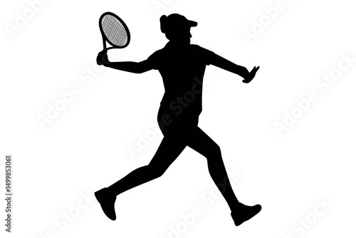 Silhouette of a female tennis player in action hitting a forehand shot