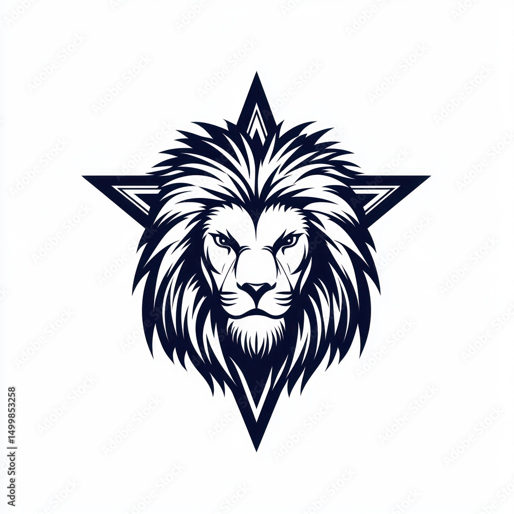 Obraz premium Majestic lion head, starburst frame, white background, logo design