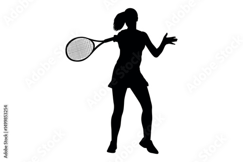 Silhouette of a female tennis player in action hitting a forehand shot