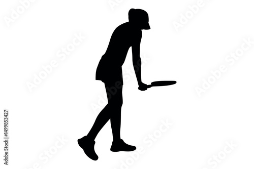 Silhouette of a female tennis player in motion holding a racket