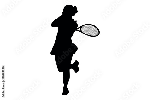 Silhouette of a female tennis player in action hitting a forehand shot