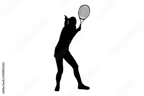 Silhouette of a female tennis player hitting a forehand shot with a racket
