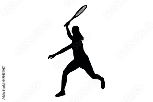 Silhouette of a female tennis player hitting a forehand shot with a racket