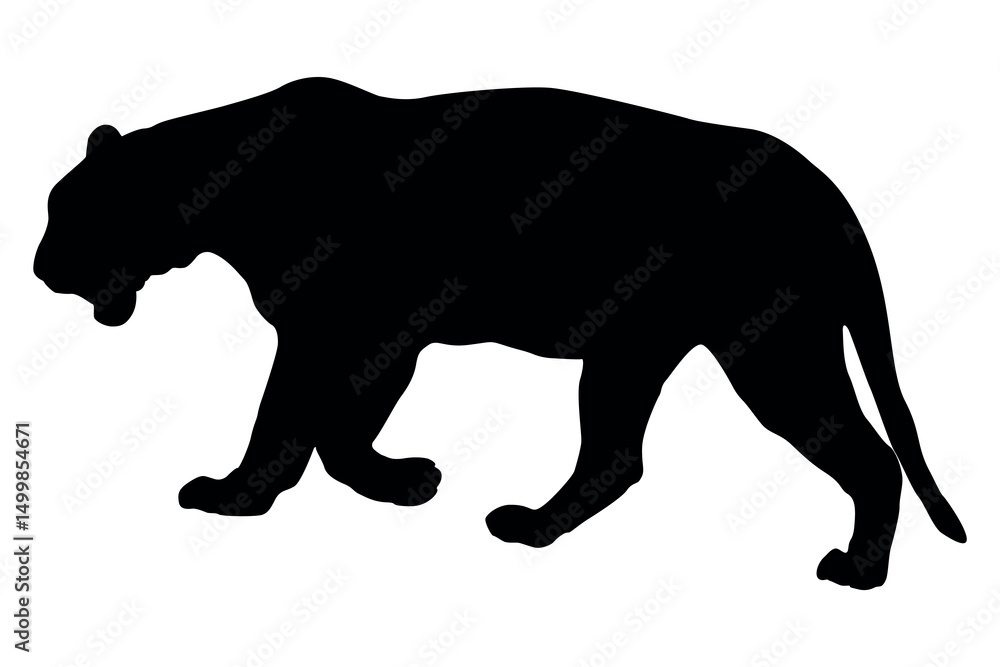Naklejka premium Silhouette of a black panther walking with its mouth open on a white background