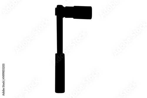 Black silhouette of a ratchet wrench with a socket on a white background