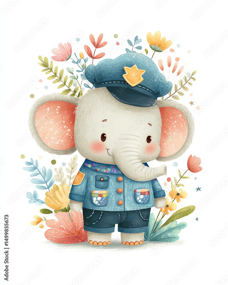 Fototapeta premium Cute elephant dressed as a police officer.