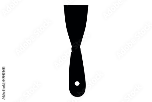 Black silhouette of a painter s putty knife or scraper tool on a white background