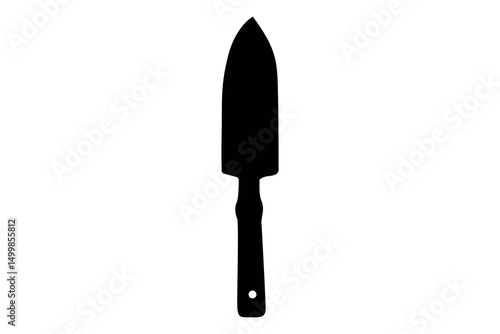 Silhouette of a garden trowel with a pointed blade and a hole in the handle