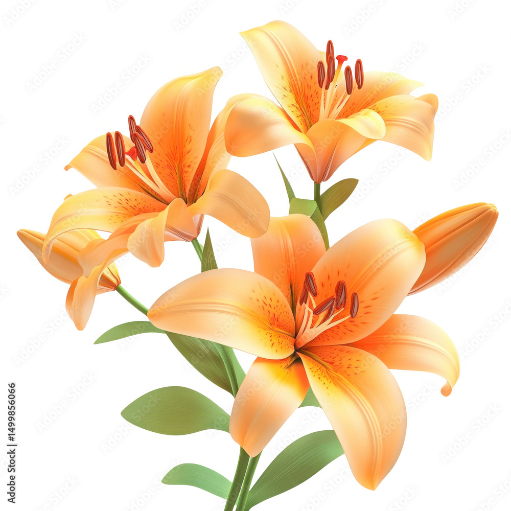 Obraz premium Orange lilies bouquet on transparent background