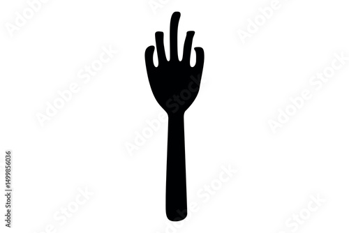 Stylized black silhouette of a fork with four tines on a white background