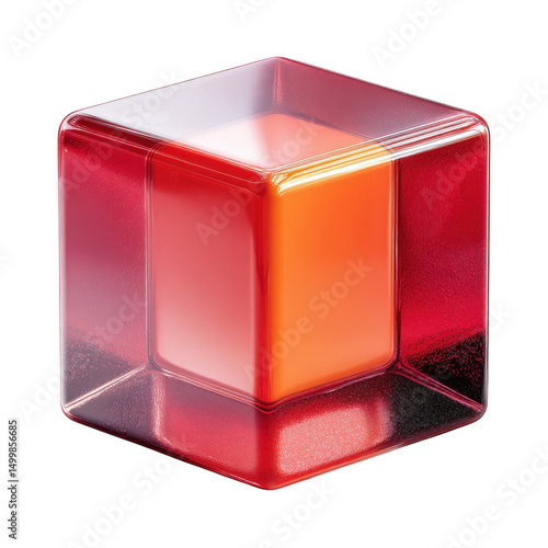 Red and orange glass cube isolated on transparent background