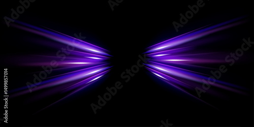 Panoramic high-speed technology concept with abstract light trails and glowing neon colors in blue, yellow, and orange, representing the rapid motion and energy in a futuristic environment. 