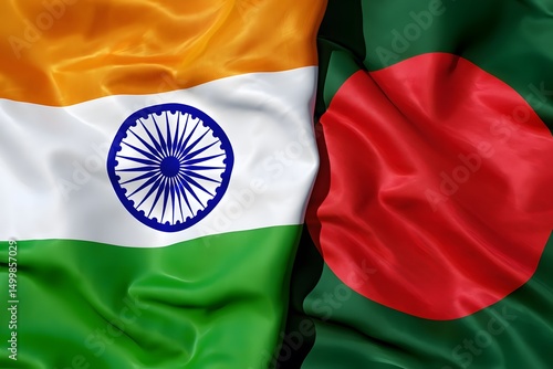India and Bangladesh National Flags Displayed Side by Side