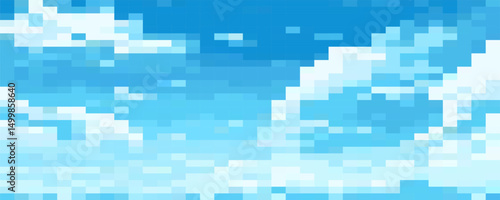 Digital Technology Colorful Blue Pixels Gradient Background. Digital Data Square Blue Pattern. Blue Digital Pixel Mosaic Pattern. Vector Illustration.