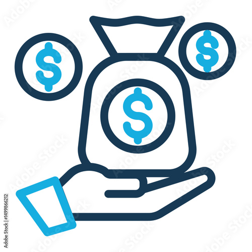 An icon illustrating income, salary, or earnings. Ideal for financial themes, business profit, revenue generation, and budgeting visuals. (Color Outline Style)