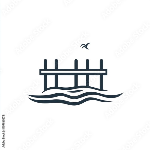 Simple pier ocean bird waves design, coastal, nautical