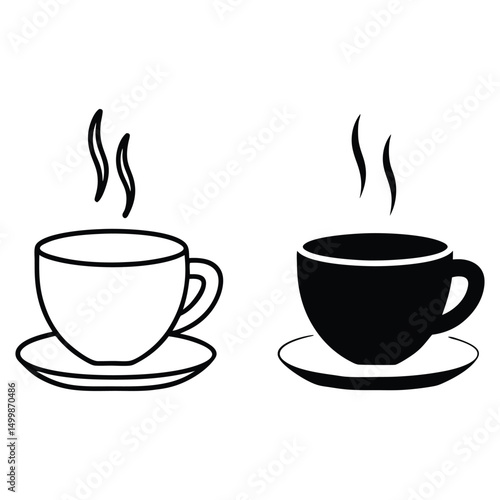 Minimalist Line Art of a Steaming Coffee Cup on Saucer
