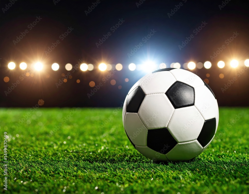Fototapeta premium Exciting soccer match action stadium night time close-up sports enthusiasm