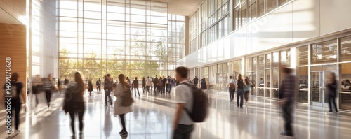 Bustling modern hall filled with students
