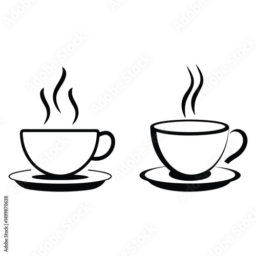 Minimalist Line Art of a Steaming Coffee Cup on Saucer
