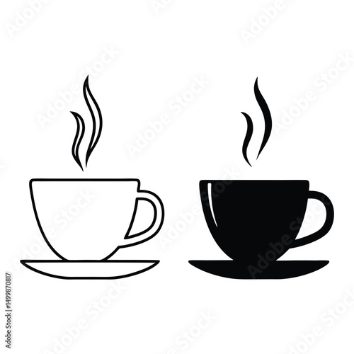 Minimalist Line Art of a Steaming Coffee Cup on Saucer