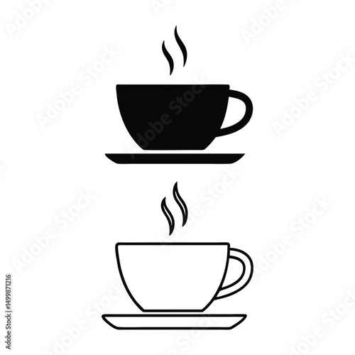 Minimalist Line Art of a Steaming Coffee Cup on Saucer