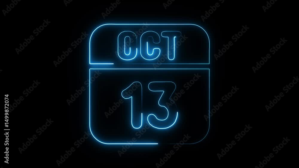 Glowing neon 13 october icon isolated on black background.a neon sign with a calendar that says Glowing neon 13 october icon isolated on black background.a neon sign with a calendar that says