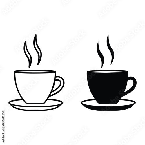 Minimalist Line Art of a Steaming Coffee Cup on Saucer
