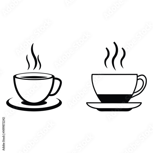 Minimalist Line Art of a Steaming Coffee Cup on Saucer
