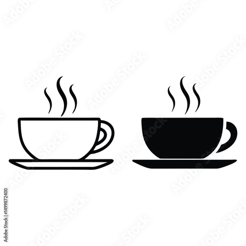 Minimalist Line Art of a Steaming Coffee Cup on Saucer