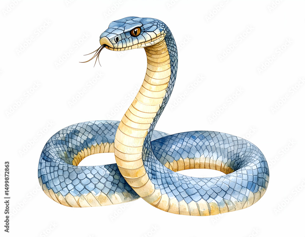 Fototapeta premium Vivid Serpent: A stunning illustration of a blue serpent, with meticulous detail and striking features, exuding a sense of mystery and wonder. 