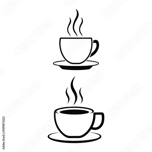 Minimalist Line Art of a Steaming Coffee Cup on Saucer