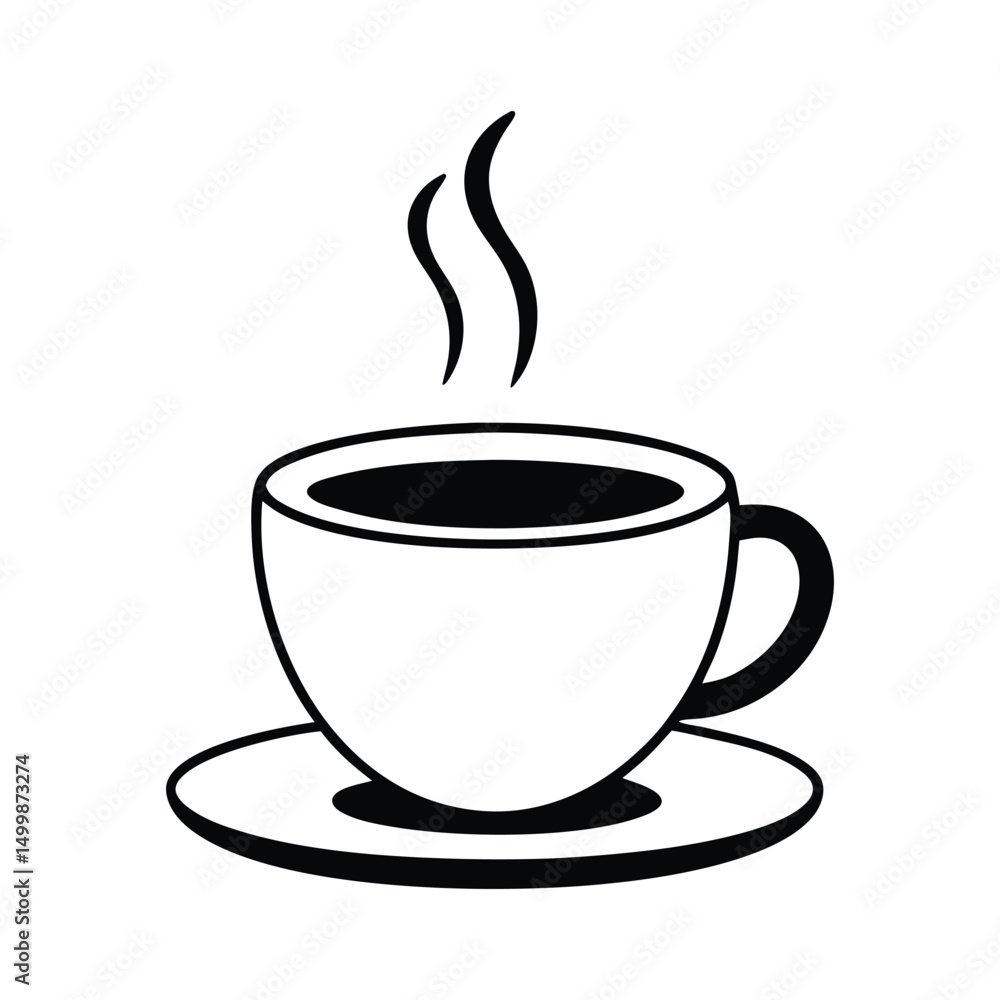 Obraz premium Minimalist Line Art of a Steaming Coffee Cup on Saucer