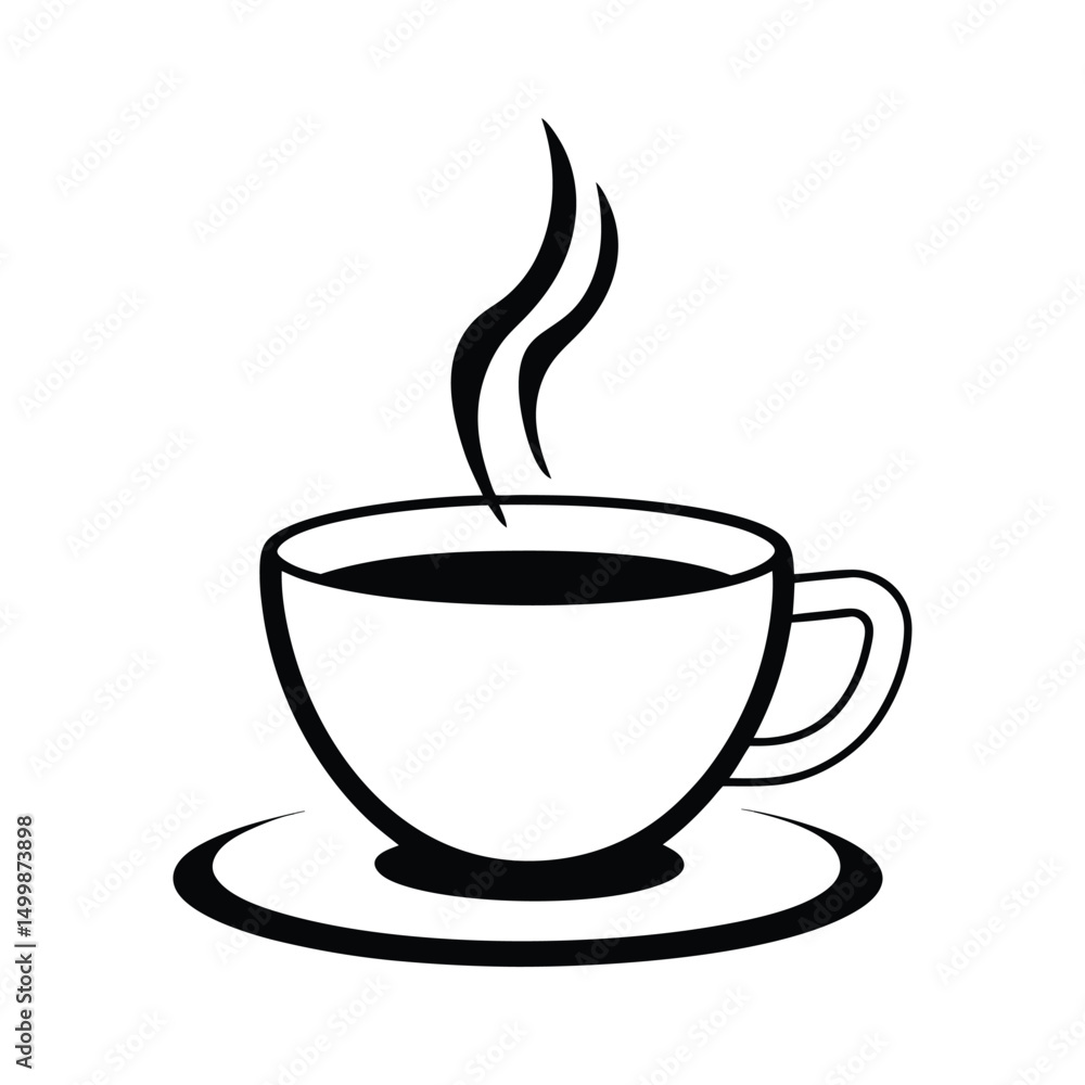 Minimalist Line Art of a Steaming Coffee Cup on Saucer Minimalist Line Art of a Steaming Coffee Cup on Saucer