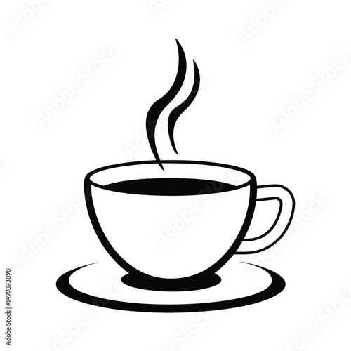 Minimalist Line Art of a Steaming Coffee Cup on Saucer