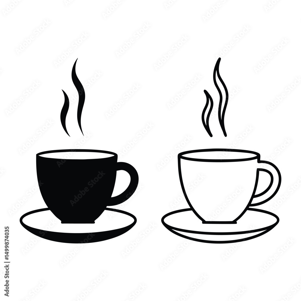 Obraz premium Minimalist Line Art of a Steaming Coffee Cup on Saucer