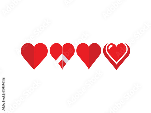 Four red hearts health meter level progress graphic
