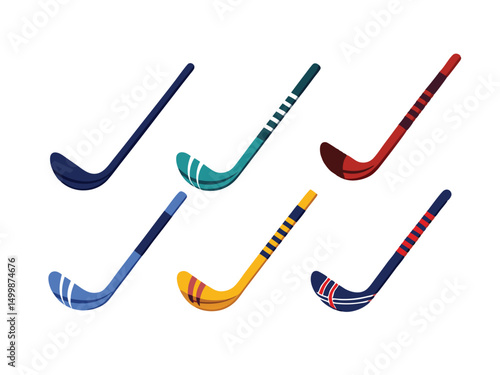 Collection of colorful hockey sticks for sports design
