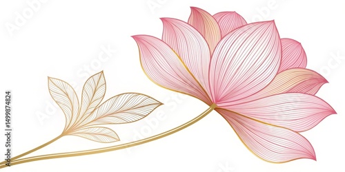 Elegant Pink and Gold Line Art Flower, floral , art deco