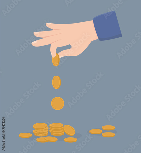 Illustration of a hand dropping coins or money