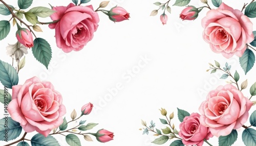 Delicate watercolor roses & leaves, pastel hues, bloom, repeat