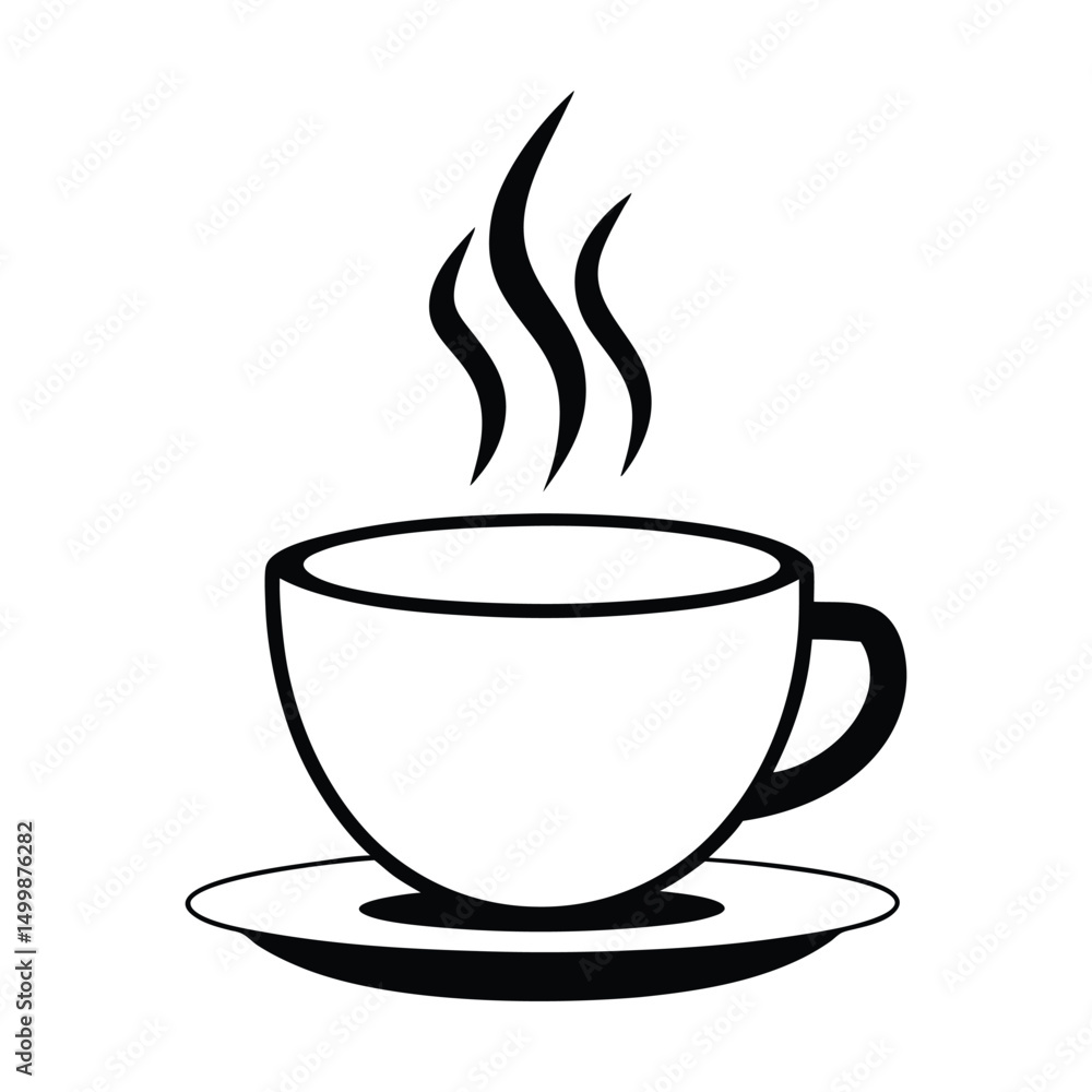 Obraz premium Minimalist Line Art of a Steaming Coffee Cup on Saucer