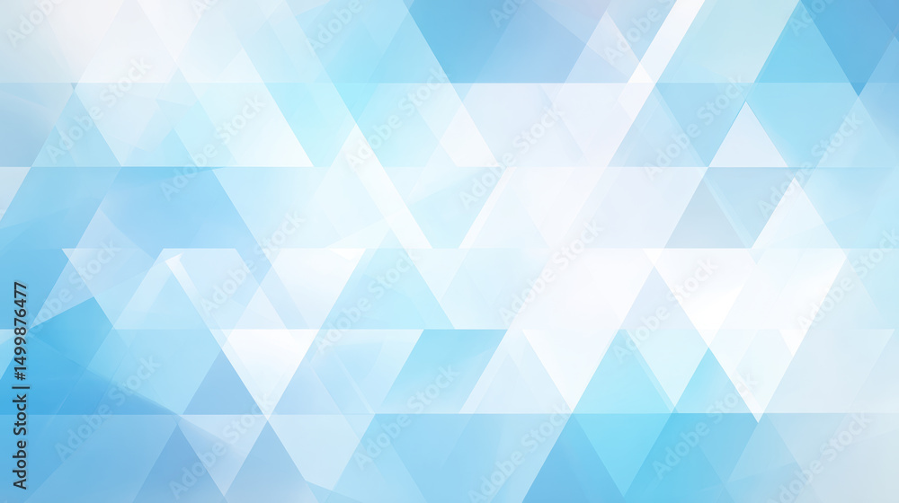 Fototapeta premium Soft blue abstract background featuring overlapping triangles in various shades, creating serene and modern atmosphere