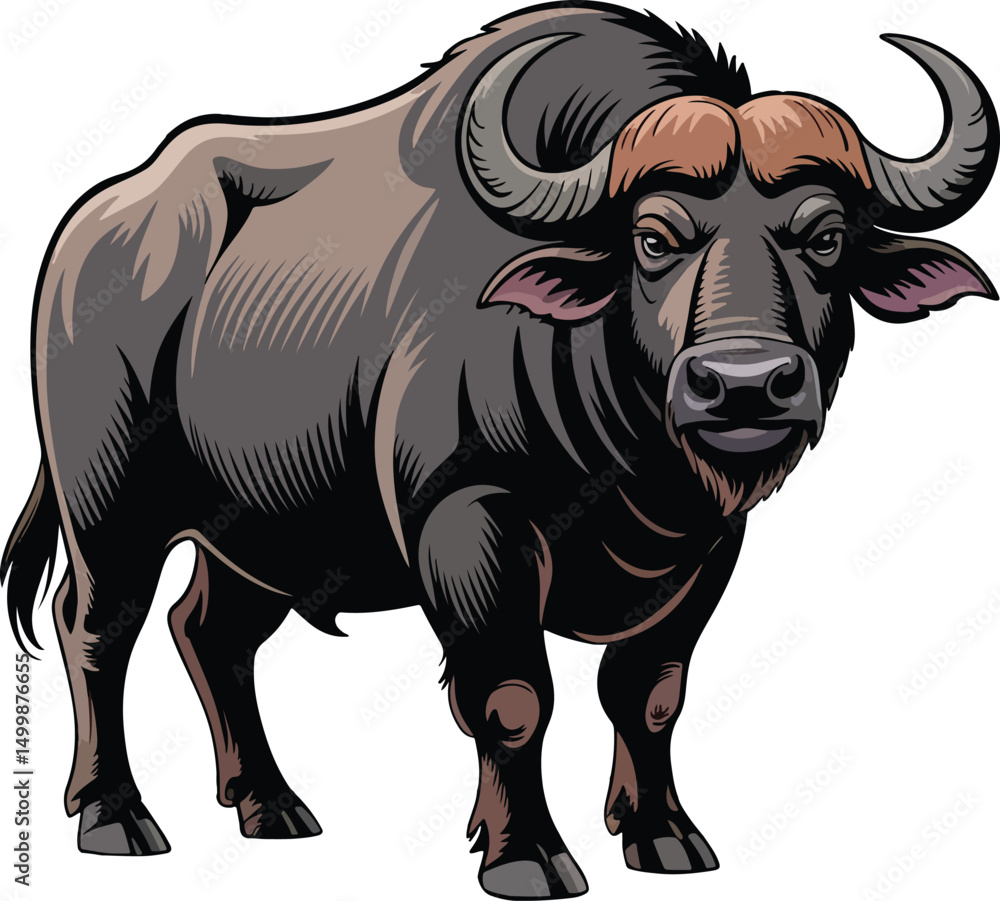 Fototapeta premium Buffalo Cartoon Clipart Vector Illustration
