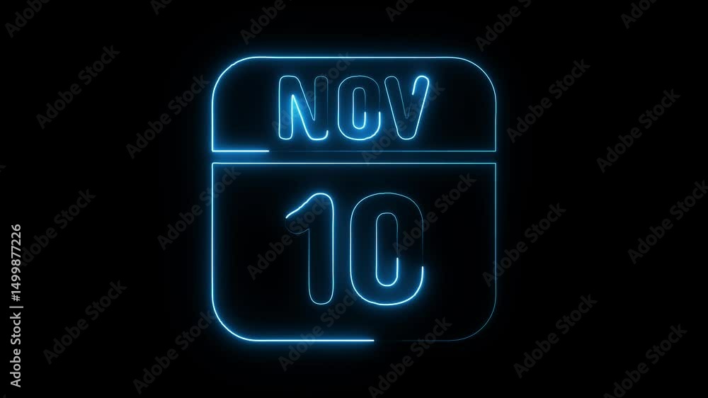 Glowing neon 10 november icon isolated on black background.a neon sign with a calendar that says Glowing neon 10 november icon isolated on black background.a neon sign with a calendar that says