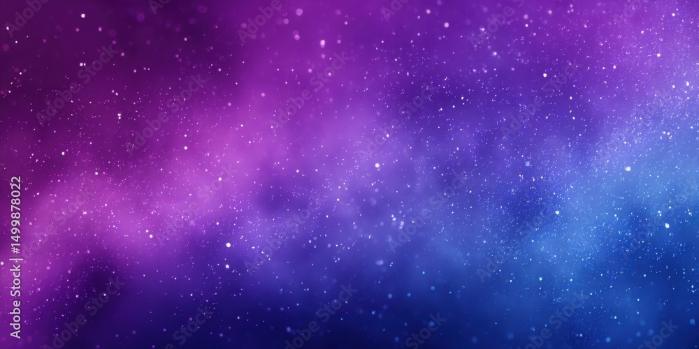 Fototapeta premium Abstract blurred galaxy background in deep violet and midnight blue, with heavy film grain, dusty star flecks, and a cinematic haze