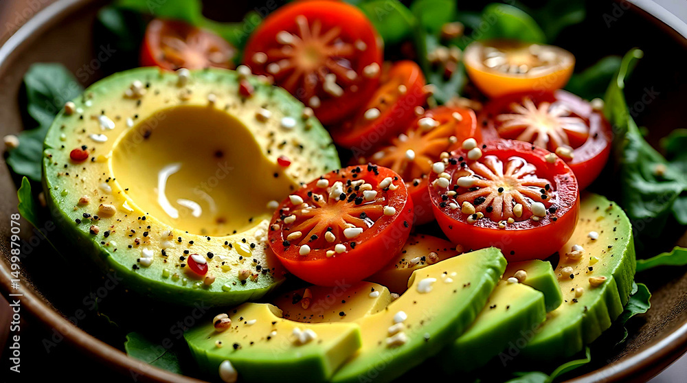 Fresh Vegetable Salad with Avocado and Cherry Tomatoes: Vibrant Colors and Healthy Eating Fresh Vegetable Salad with Avocado and Cherry Tomatoes: Vibrant Colors and Healthy Eating