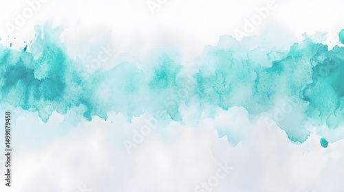 A light teal watercolor wash design on white paper.