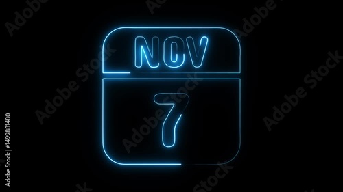 Glowing neon 7 november icon isolated on black background.a neon sign with a calendar that says 