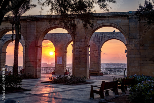 Romantic Sunset at Upper Barrakka Gardens in Valletta, Malta